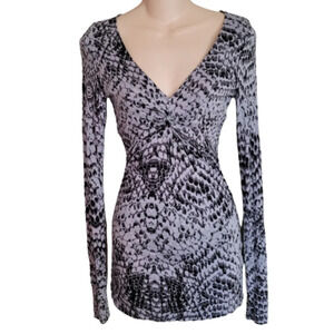 Venus Gray Black Animal Print V-Neck Long Sleeve Tunic Top Size Women's XS